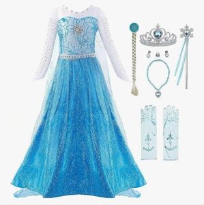 Frozen/Elsa Insprised 11 Piece Costune Set Size 6-7 Yrs.